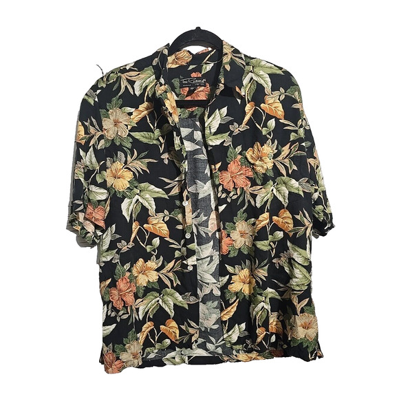 Tori Richard Black Floral Hawaiian Short Sleeve Button Down Shirt Men's Sz Large - Picture 1 of 5